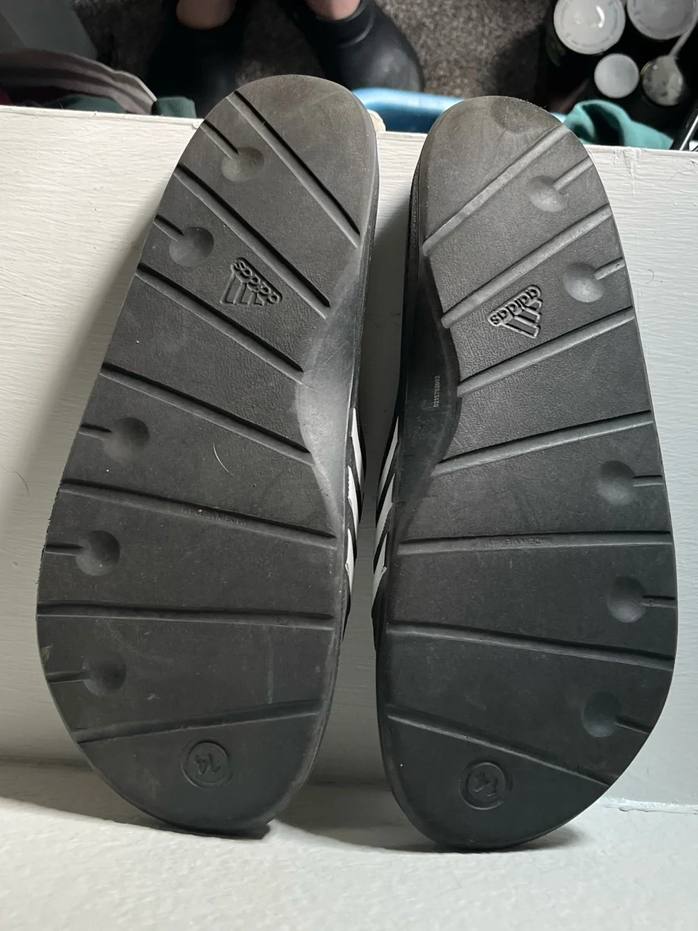 adidas Black Slides with White Stripes